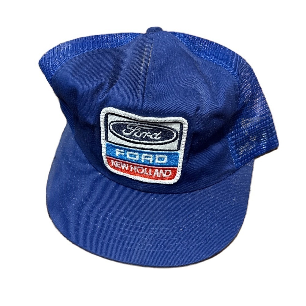 FORD NEW HOLLAND Vtg Patch Adjustable Mesh Snapback Trucker Cap Hat K-Brand